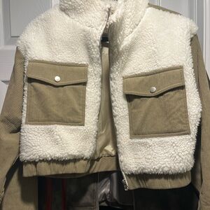 Women's Tan and White Bomber Jacket